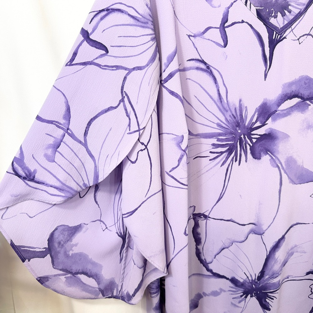 Catherines Plus Size 18/20W Top 1X Purple Floral‎ Dramatic Split Sleeve 793 - Picture 6 of 8